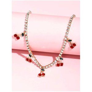 CHERRY CHARM BLING RHINESTONE CRYSTAL DECOR CHOKER NECKLACE 1 PIECE